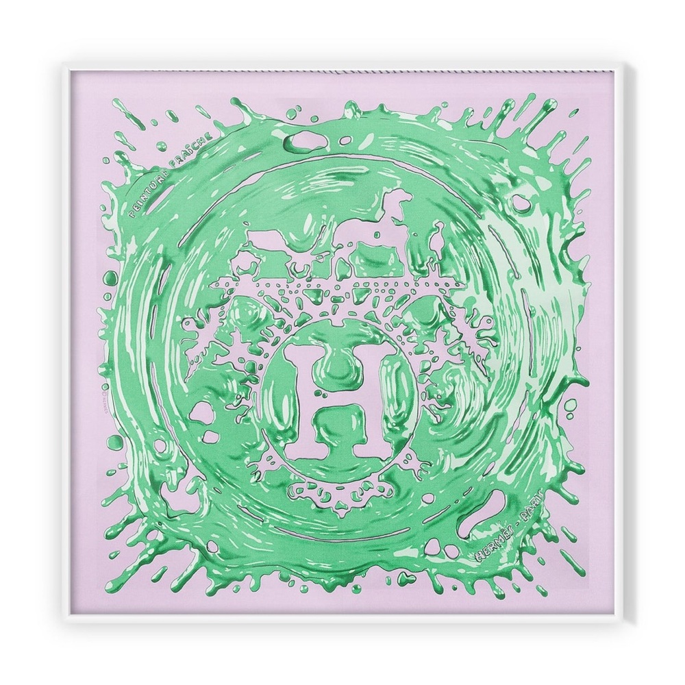 Peinture Fraiche Hermes 45cm Silk Scarf Framed Mauve & Menthol